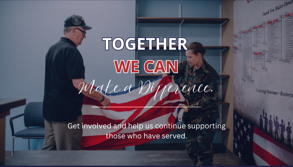 Older man in hat and younger military woman in fatigues folding a flag.